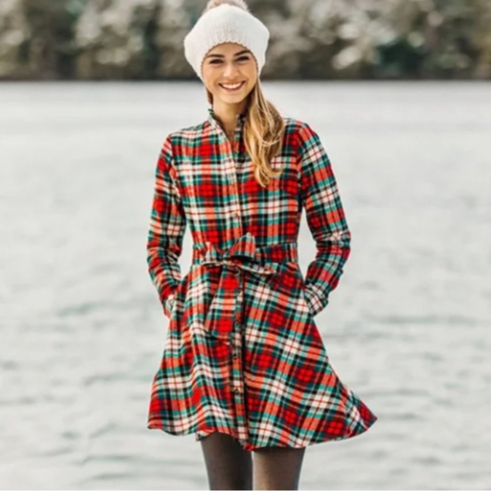 Kiel James Patrick Red and Green Plaid Dress